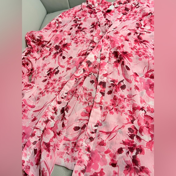 Kut from the Kloth Pink Floral Cherry Blossom Mesh Button Up Blouse Size Xs - Picture 5 of 8